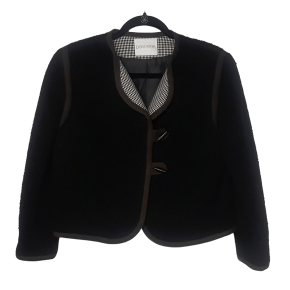 DONCASTER Wool Black Toggle Clasp Fuzzy Blazer Jacket 4 (Small)
